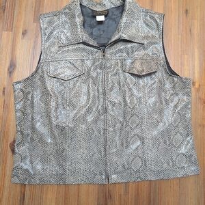 Faux Snakeskin Women’s Vest black/ivory Full Zip Vintage